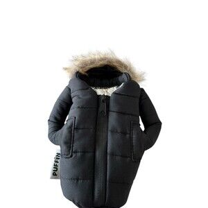 Puffin Drinkwear Black Jacket Beverage Parka With Fur Hood Coozie Medium Tall